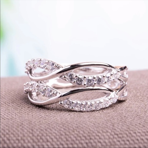 New 925 Silver Multi Layer Weave Diamond Ring 💍 - Picture 3 of 5